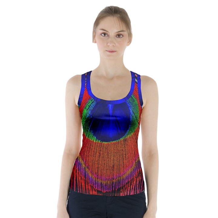 Red Peacock Plumage Fearher Bird Pattern Racer Back Sports Top