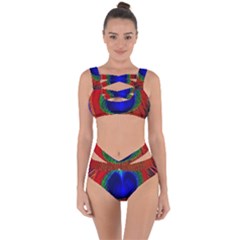 Red Peacock Plumage Fearher Bird Pattern Bandaged Up Bikini Set  by Wegoenart