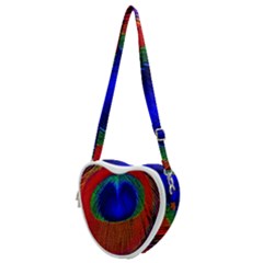 Red Peacock Plumage Fearher Bird Pattern Heart Shoulder Bag by Wegoenart