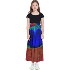 Red Peacock Plumage Fearher Bird Pattern Kids  Flared Maxi Skirt by Wegoenart