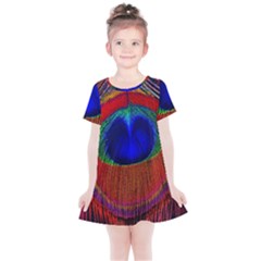 Red Peacock Plumage Fearher Bird Pattern Kids  Simple Cotton Dress by Wegoenart