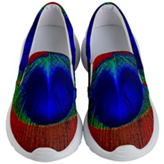 Red Peacock Plumage Fearher Bird Pattern Kids Lightweight Slip Ons by Wegoenart