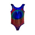 Red Peacock Plumage Fearher Bird Pattern Kids  Frill Swimsuit View1