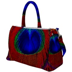 Red Peacock Plumage Fearher Bird Pattern Duffel Travel Bag by Wegoenart