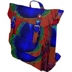 Red Peacock Plumage Fearher Bird Pattern Buckle Up Backpack by Wegoenart