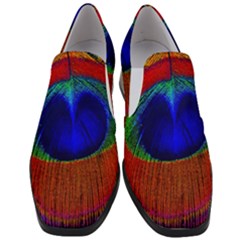 Red Peacock Plumage Fearher Bird Pattern Women Slip On Heel Loafers by Wegoenart