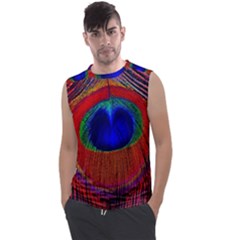 Red Peacock Plumage Fearher Bird Pattern Men s Regular Tank Top by Wegoenart