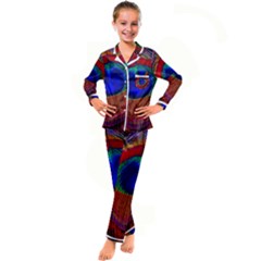 Red Peacock Plumage Fearher Bird Pattern Kid s Satin Long Sleeve Pajamas Set by Wegoenart