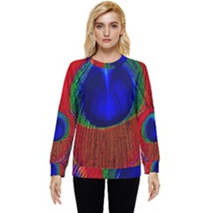 Red Peacock Plumage Fearher Bird Pattern Hidden Pocket Sweatshirt