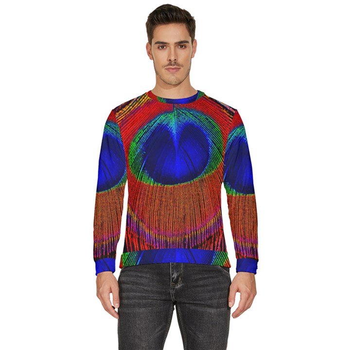 Red Peacock Plumage Fearher Bird Pattern Men s Fleece Sweatshirt