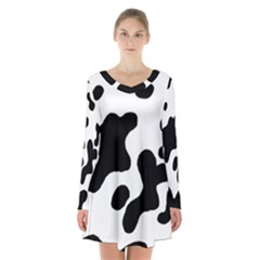 Cow Pattern Long Sleeve Velvet V-neck Dress