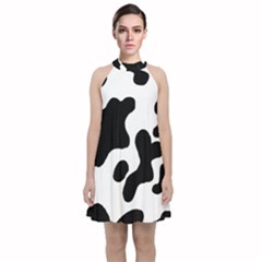 Cow Pattern Velvet Halter Neckline Dress 