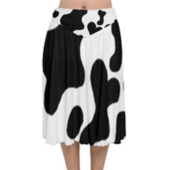 Cow Pattern Velvet Flared Midi Skirt