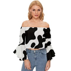 Cow Pattern Off Shoulder Flutter Bell Sleeve Top