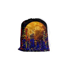 Skyline Frankfurt Abstract Moon Drawstring Pouch (small) by Jancukart