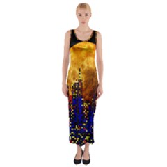 Skyline Frankfurt Abstract Moon Fitted Maxi Dress by Jancukart