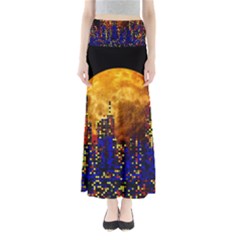 Skyline Frankfurt Abstract Moon Full Length Maxi Skirt by Jancukart