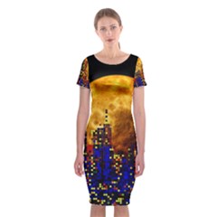 Skyline Frankfurt Abstract Moon Classic Short Sleeve Midi Dress