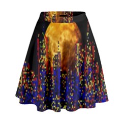 Skyline Frankfurt Abstract Moon High Waist Skirt by Jancukart