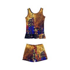 Skyline Frankfurt Abstract Moon Kids  Boyleg Swimsuit