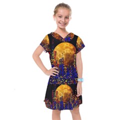 Skyline Frankfurt Abstract Moon Kids  Drop Waist Dress by Jancukart