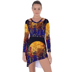 Skyline Frankfurt Abstract Moon Asymmetric Cut-out Shift Dress by Jancukart