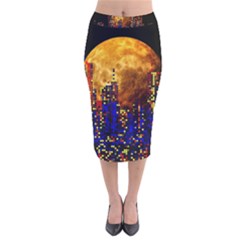 Skyline Frankfurt Abstract Moon Velvet Midi Pencil Skirt by Jancukart