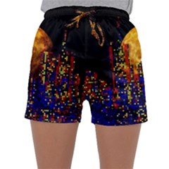 Skyline Frankfurt Abstract Moon Sleepwear Shorts by Jancukart