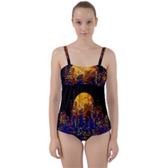 Skyline Frankfurt Abstract Moon Twist Front Tankini Set