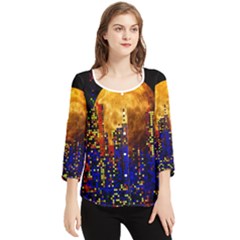 Skyline Frankfurt Abstract Moon Chiffon Quarter Sleeve Blouse