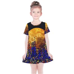 Skyline Frankfurt Abstract Moon Kids  Simple Cotton Dress