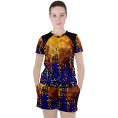 Skyline Frankfurt Abstract Moon Women s Tee And Shorts Set