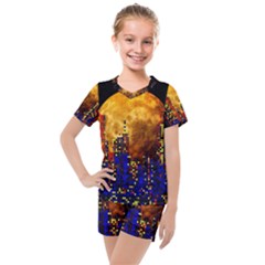 Skyline Frankfurt Abstract Moon Kids  Mesh Tee And Shorts Set