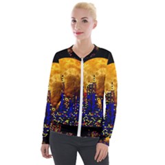 Skyline Frankfurt Abstract Moon Velvet Zip Up Jacket