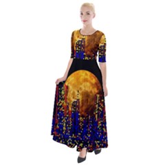 Skyline Frankfurt Abstract Moon Half Sleeves Maxi Dress by Jancukart