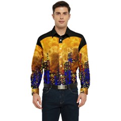 Skyline Frankfurt Abstract Moon Men s Long Sleeve Pocket Shirt 