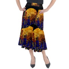 Skyline Frankfurt Abstract Moon Midi Mermaid Skirt by Jancukart