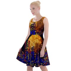 Skyline Frankfurt Abstract Moon Knee Length Skater Dress by Jancukart