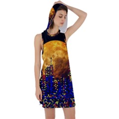 Skyline Frankfurt Abstract Moon Racer Back Hoodie Dress