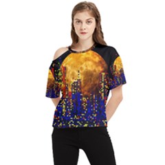 Skyline Frankfurt Abstract Moon One Shoulder Cut Out Tee