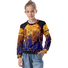 Skyline Frankfurt Abstract Moon Kids  Long Sleeve Tee With Frill 