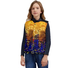 Skyline Frankfurt Abstract Moon Kid s Short Button Up Puffer Vest	 by Jancukart