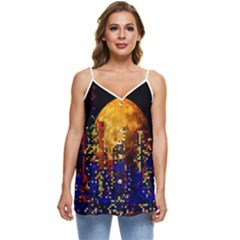 Skyline Frankfurt Abstract Moon Casual Spaghetti Strap Chiffon Top