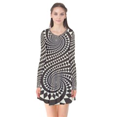 Retro-form-shape-abstract Long Sleeve V-neck Flare Dress