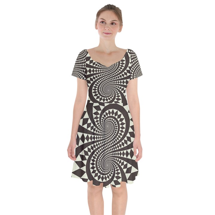 Retro-form-shape-abstract Short Sleeve Bardot Dress