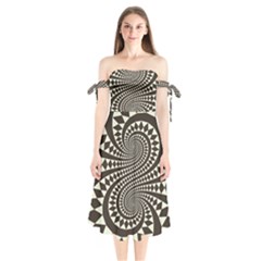 Retro-form-shape-abstract Shoulder Tie Bardot Midi Dress