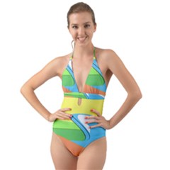 Waves-beach-sun-sea-water-sky Halter Cut-out One Piece Swimsuit