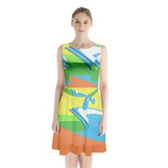 Waves-beach-sun-sea-water-sky Sleeveless Waist Tie Chiffon Dress