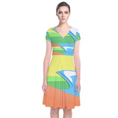 Waves-beach-sun-sea-water-sky Short Sleeve Front Wrap Dress