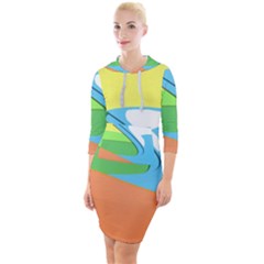 Waves-beach-sun-sea-water-sky Quarter Sleeve Hood Bodycon Dress by Jancukart